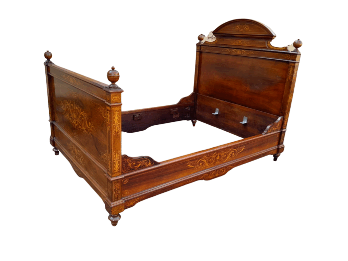 A 19th Century Circa 1880 Inlaid Marquetry Double Size Bed