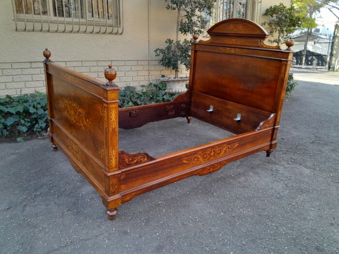 A 19th Century Circa 1880 Inlaid Marquetry Double Size Bed - Image 5