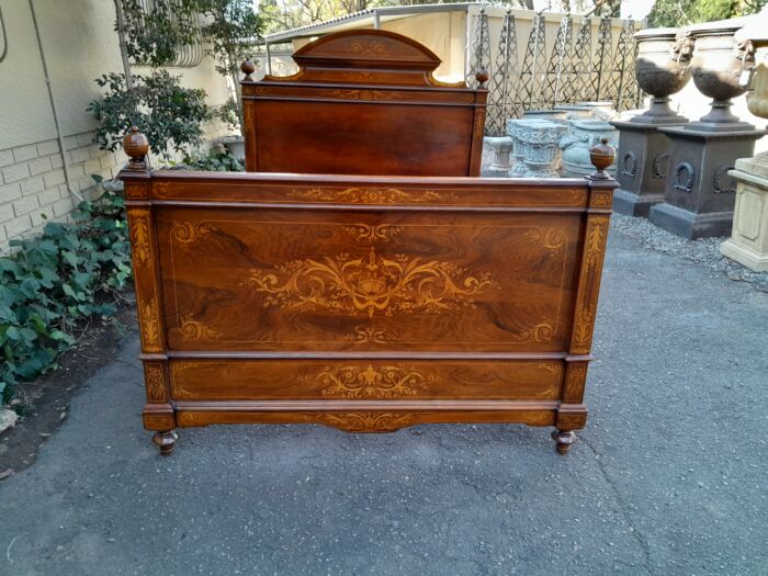 A 19th Century Circa 1880 Inlaid Marquetry Double Size Bed - Image 3