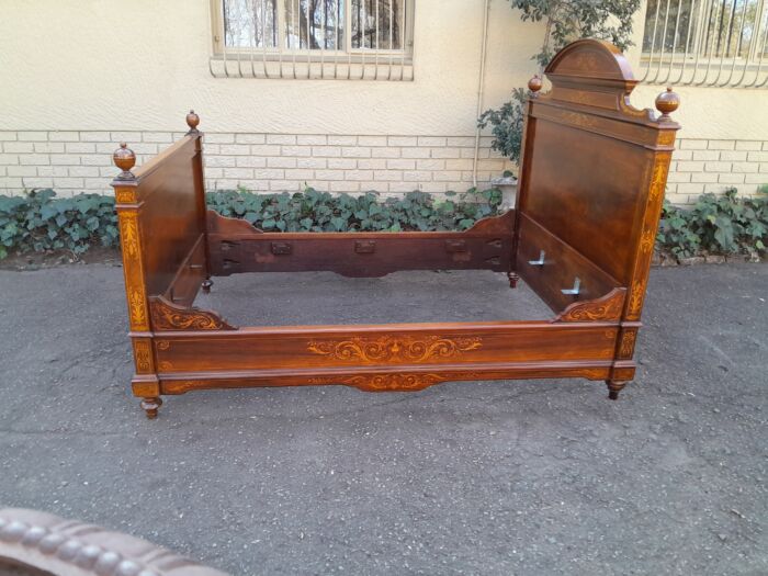 A 19th Century Circa 1880 Inlaid Marquetry Double Size Bed - Image 6