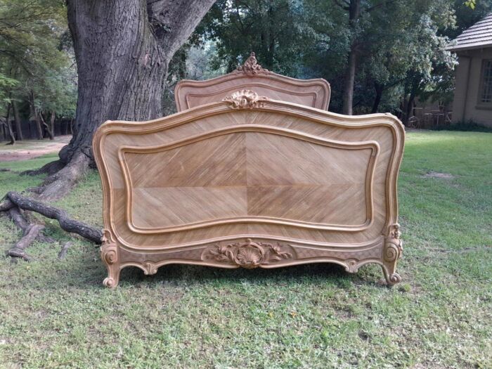 A 19th Century Circa 1880 Ornately Carved and Inlaid Marquetry Bed in a Contemporary Bleached Finish - Image 4