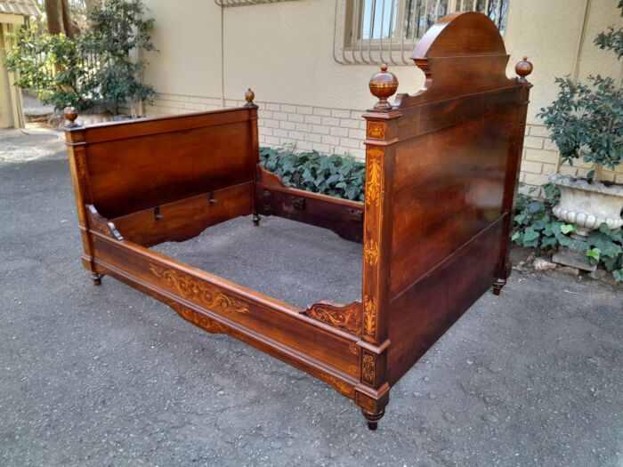 A 19th Century Circa 1880 Inlaid Marquetry Double Size Bed - Image 7