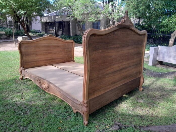 A 19th Century Circa 1880 Ornately Carved and Inlaid Marquetry Bed in a Contemporary Bleached Finish - Image 5