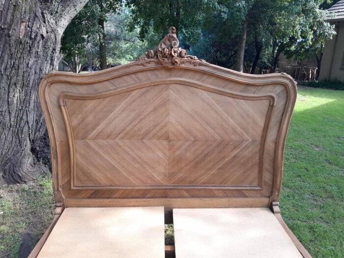 A 19th Century Circa 1880 Ornately Carved and Inlaid Marquetry Bed in a Contemporary Bleached Finish - Image 6