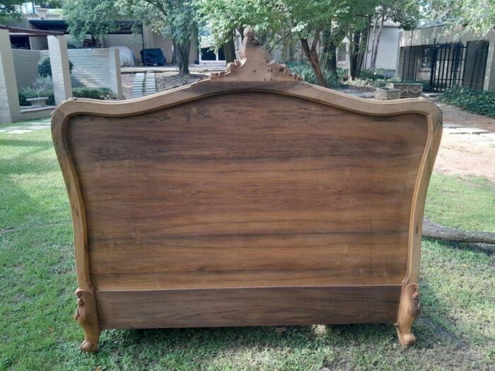 A 19th Century Circa 1880 Ornately Carved and Inlaid Marquetry Bed in a Contemporary Bleached Finish - Image 8