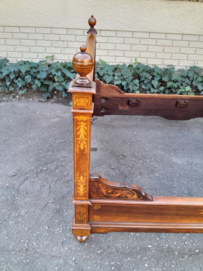 A 19th Century Circa 1880 Inlaid Marquetry Double Size Bed - Image 10