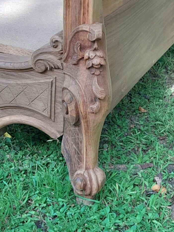 A 19th Century Circa 1880 Ornately Carved and Inlaid Marquetry Bed in a Contemporary Bleached Finish - Image 9