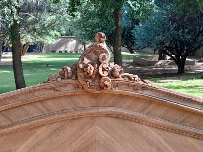 A 19th Century Circa 1880 Ornately Carved and Inlaid Marquetry Bed in a Contemporary Bleached Finish - Image 10