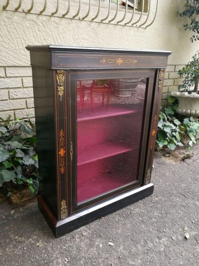 An Antique Victorian Ebonised And Marquetry Pier Cabinet With Gilt Metal Mounts And Key - Image 2
