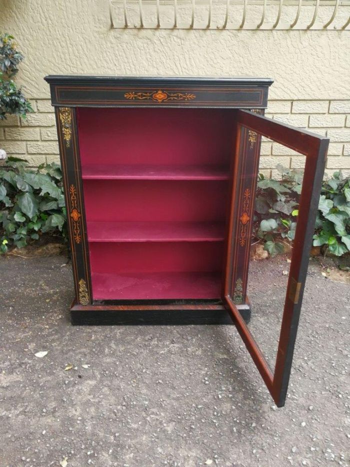An Antique Victorian Ebonised And Marquetry Pier Cabinet With Gilt Metal Mounts And Key - Image 4