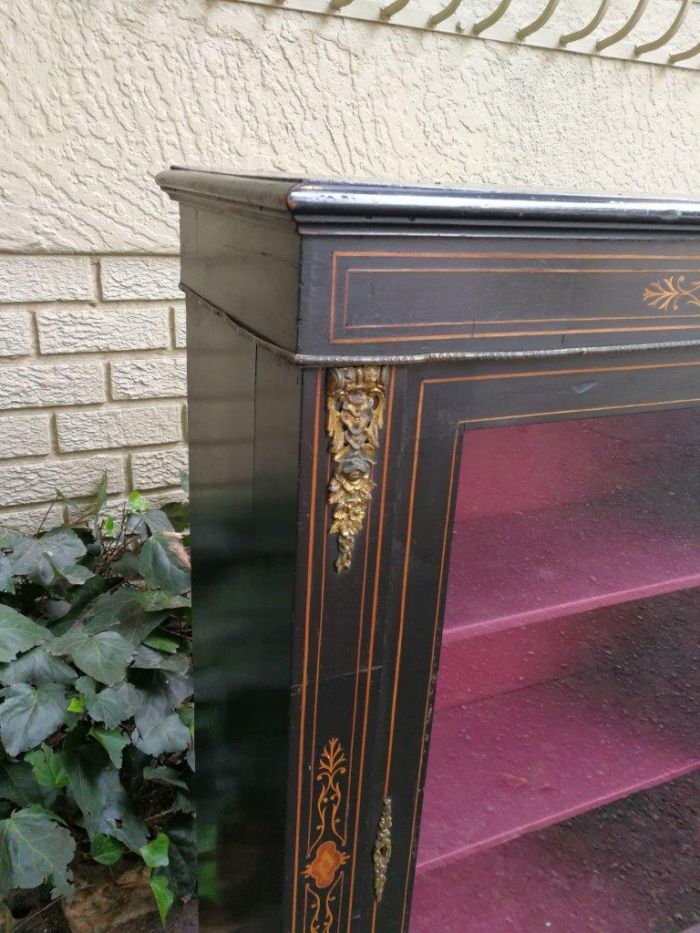 An Antique Victorian Ebonised And Marquetry Pier Cabinet With Gilt Metal Mounts And Key - Image 5