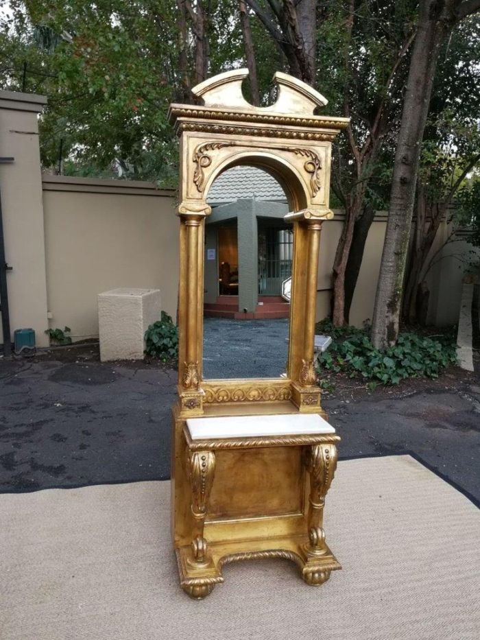 A French Style Carved and Painted Wood Console Table with Mirror - Image 2