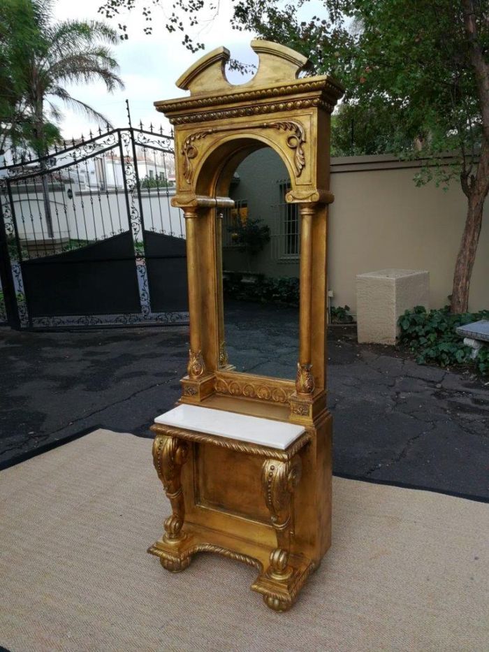 A French Style Carved and Painted Wood Console Table with Mirror - Image 3