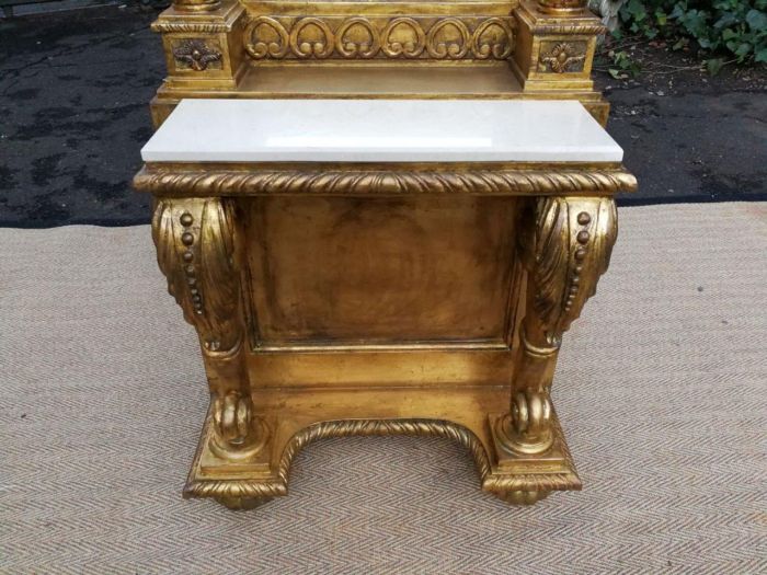 A French Style Carved and Painted Wood Console Table with Mirror - Image 4