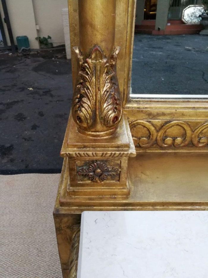 A French Style Carved and Painted Wood Console Table with Mirror - Image 6