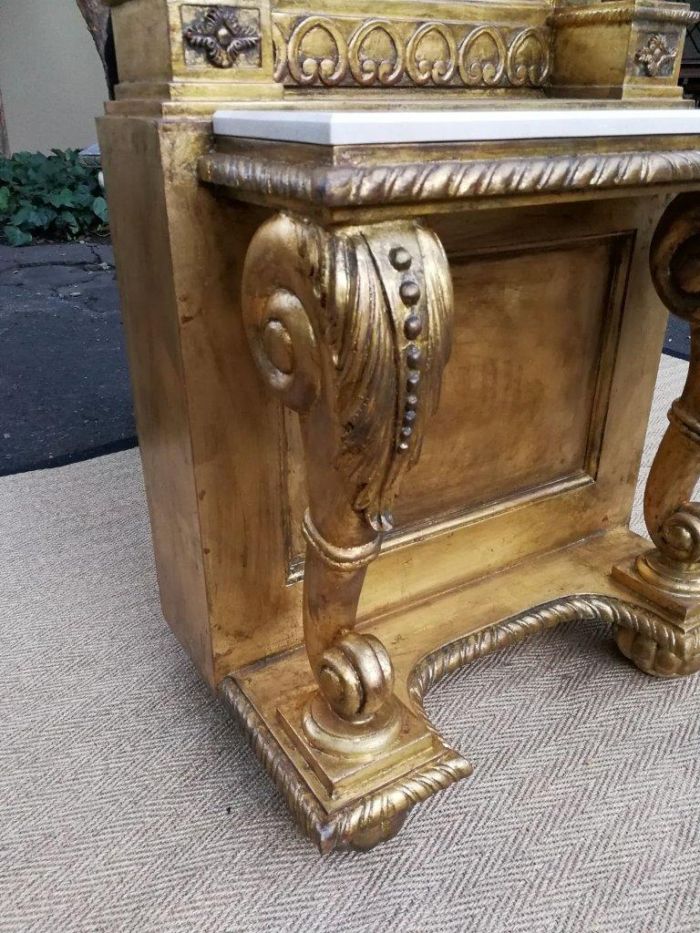A French Style Carved and Painted Wood Console Table with Mirror - Image 7
