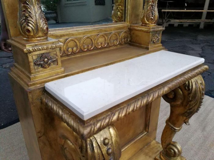 A French Style Carved and Painted Wood Console Table with Mirror - Image 8