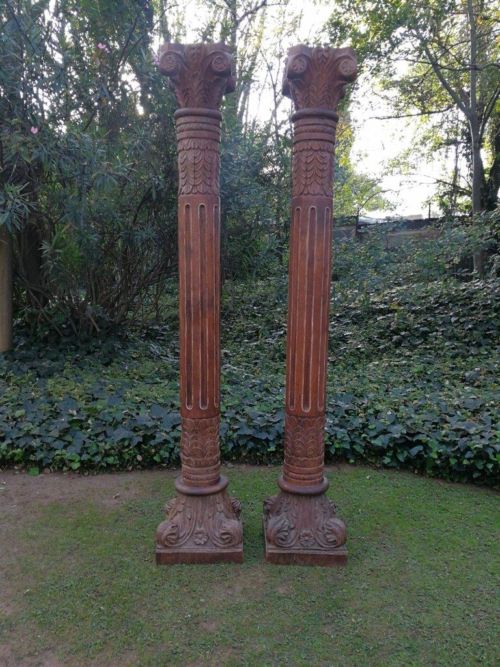 A 19TH Century Pair of Carved Teak Architectural  Pillars