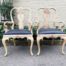 An Antique Pair of Bleached Walnut Carved Armchairs Upholstered in Leather