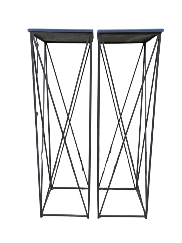A Pair of Graphine Decorative Large Size Wrought Iron Plinths with Marble Tops Custom-Made for The Crown Collection