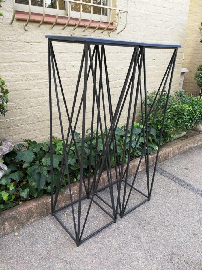A Pair of Graphine Decorative Large Size Wrought Iron Plinths with Marble Tops Custom-Made for The Crown Collection - Image 3