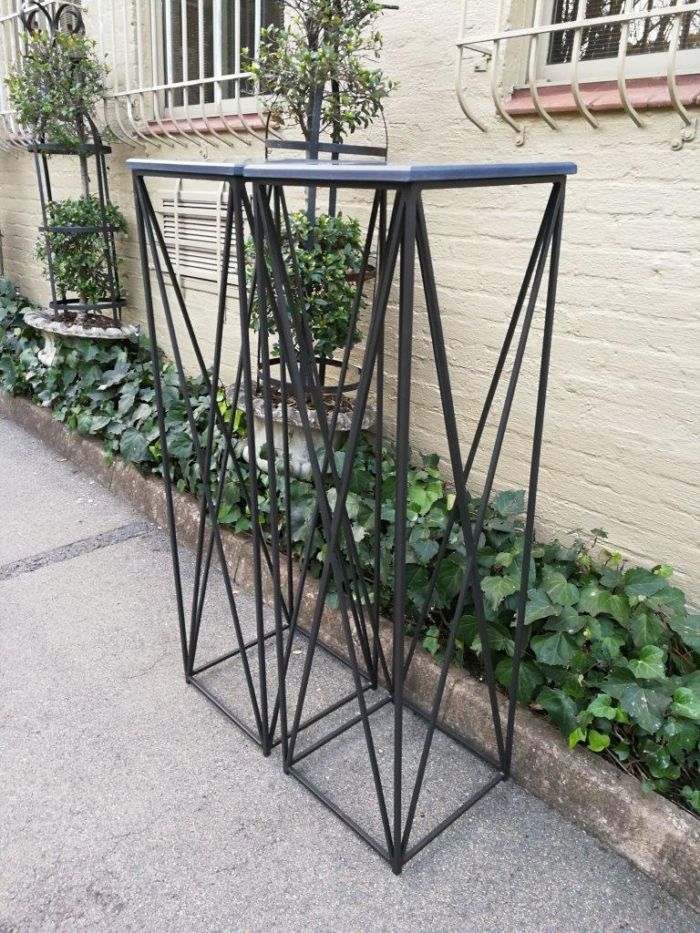 A Pair of Graphine Decorative Large Size Wrought Iron Plinths with Marble Tops Custom-Made for The Crown Collection - Image 4