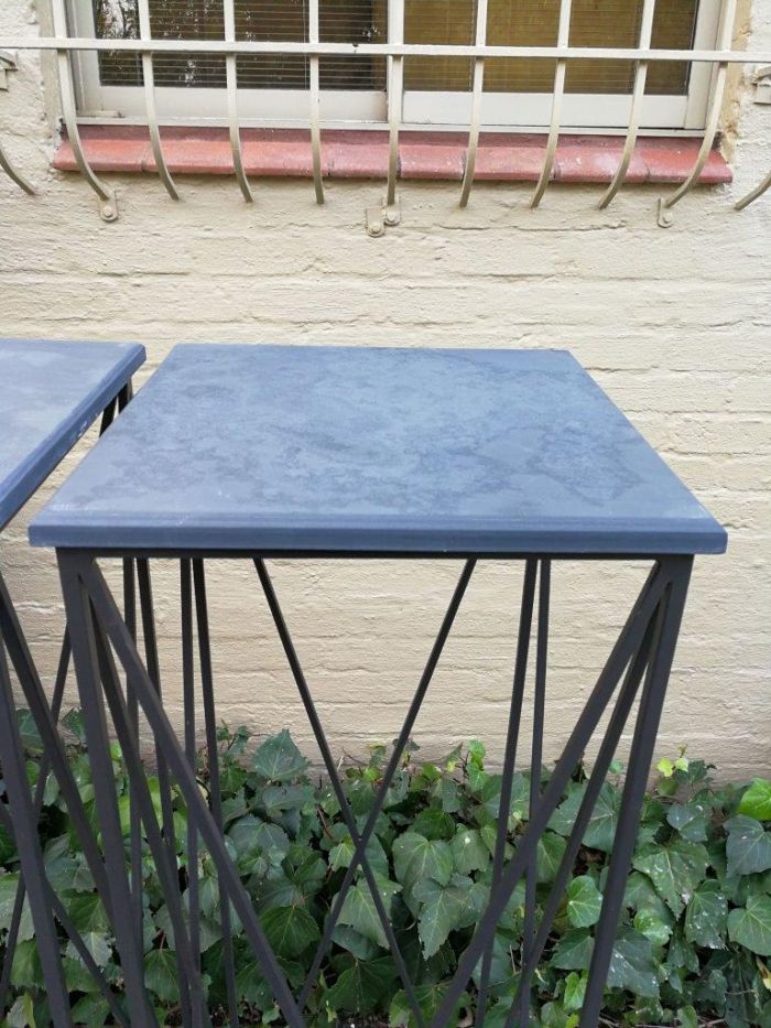 A Pair of Graphine Decorative Large Size Wrought Iron Plinths with Marble Tops Custom-Made for The Crown Collection - Image 6