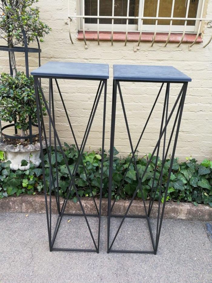 A Pair of Graphine Decorative Large Size Wrought Iron Plinths with Marble Tops Custom-Made for The Crown Collection - Image 7