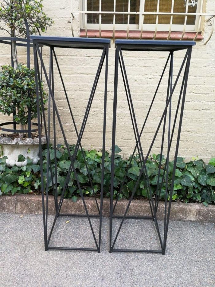 A Pair of Graphine Decorative Large Size Wrought Iron Plinths with Marble Tops Custom-Made for The Crown Collection - Image 8