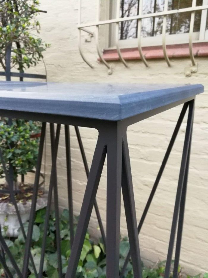 A Pair of Graphine Decorative Large Size Wrought Iron Plinths with Marble Tops Custom-Made for The Crown Collection - Image 9