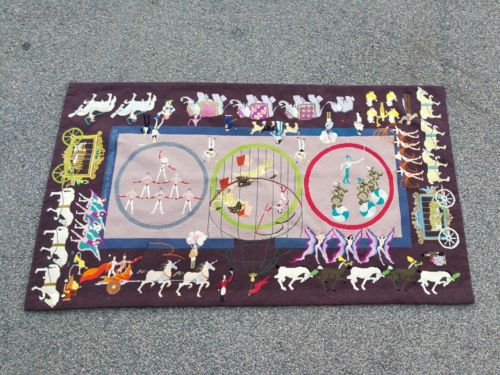 A 20th Century Custom and Handmade Needlepoint Tapestry/Rug Of a Circus Scene Dimensions: 147cm x 86cm R28