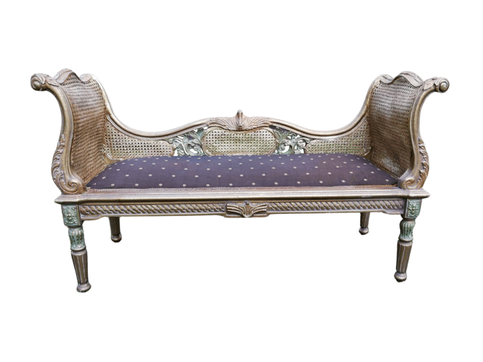 A French Style Carved Gilded Rattan Settee / Chaise