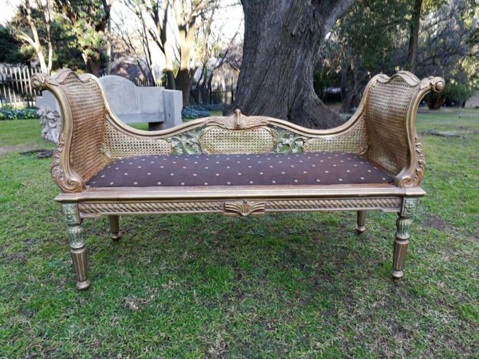 A French Style Carved Gilded Rattan Settee / Chaise - Image 2
