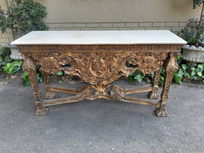A 20th Century French Ornately Carved Giltwood  Console /Drinks Table with Marble Top - Image 3