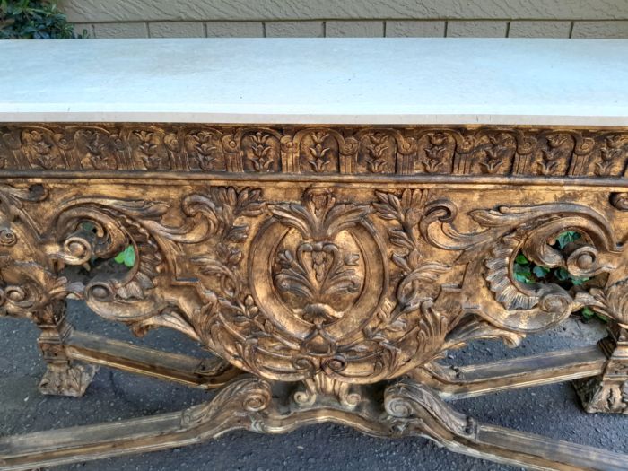 A 20th Century French Ornately Carved Giltwood  Console /Drinks Table with Marble Top - Image 7
