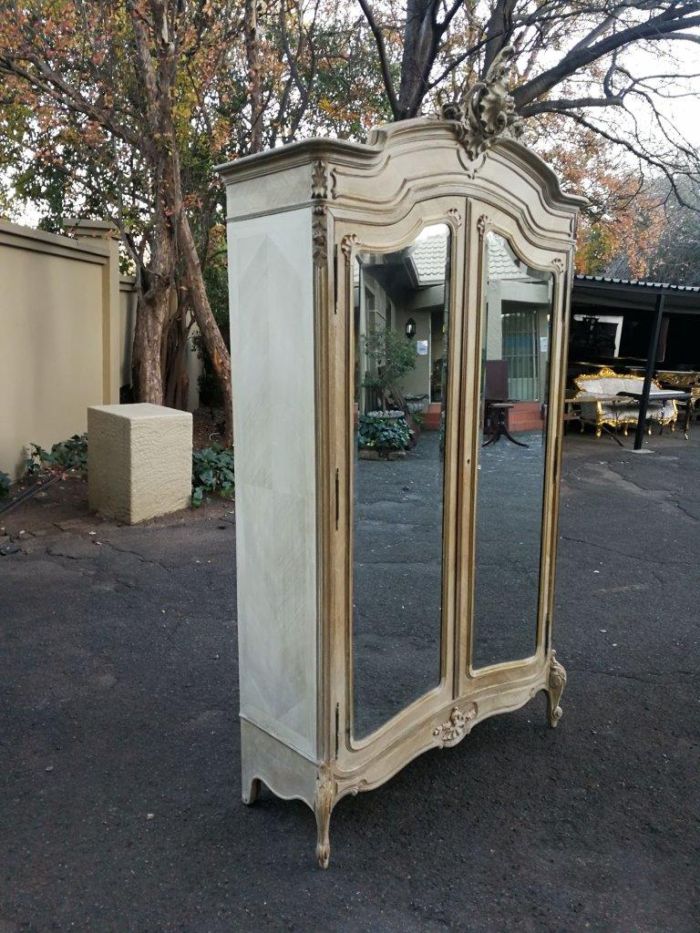 A 19th Century French Rococo Armoire In A Bleached Contemporary Finish With Bevelled Mirrors - Image 3