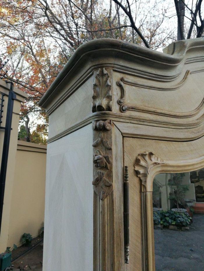 A 19th Century French Rococo Armoire In A Bleached Contemporary Finish With Bevelled Mirrors - Image 6