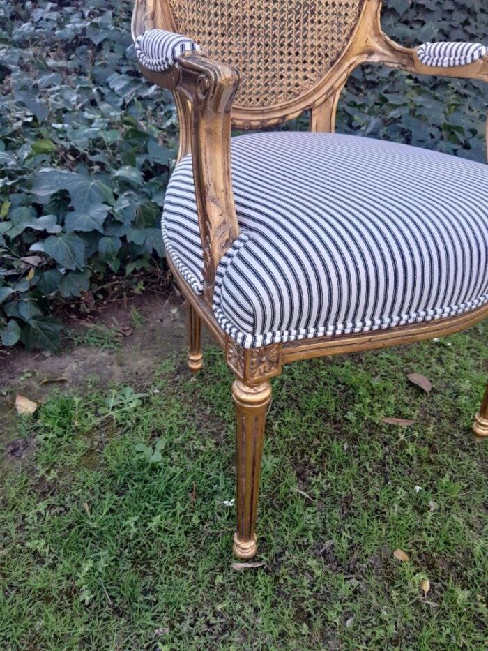 A 20th Century French Style Imported Set Of Twelve Gilded Dining Chairs Comprising: Two Carvers  /  Armchairs With Rattan Backs And Ten Dining Chairs - Image 16