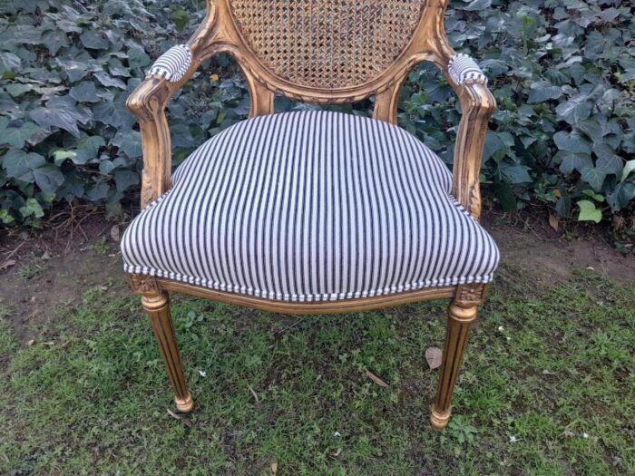 A 20th Century French Style Imported Set Of Twelve Gilded Dining Chairs Comprising: Two Carvers  /  Armchairs With Rattan Backs And Ten Dining Chairs - Image 17