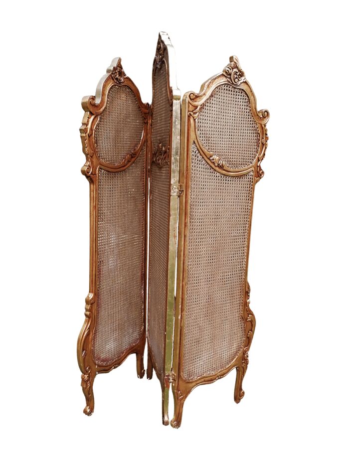 A 2Oth Century French Rococo Style Ornately Carved and Gilded Rattan Screen