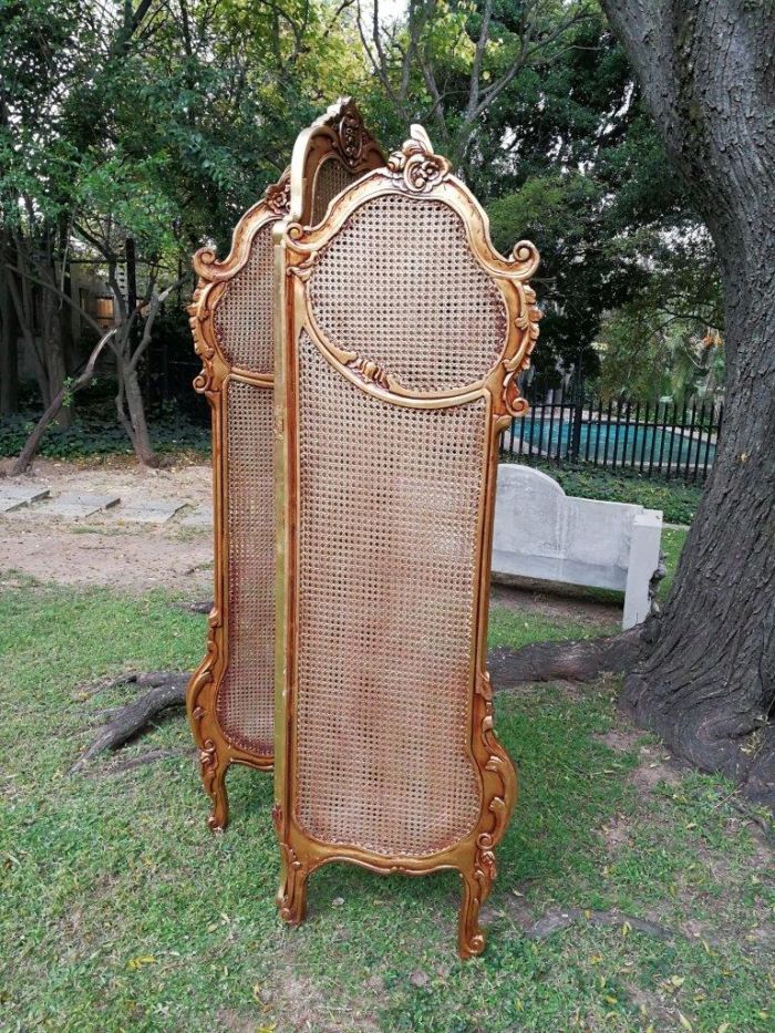 A 2Oth Century French Rococo Style Ornately Carved and Gilded Rattan Screen - Image 2