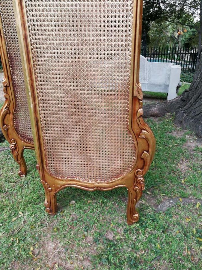 A 2Oth Century French Rococo Style Ornately Carved and Gilded Rattan Screen - Image 5