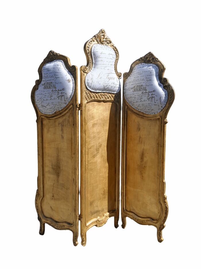 A French Rococo Style Ornately Carved Gilt-Wood Screen Upholstered in a Custom Design Fabric for The Crown Collection