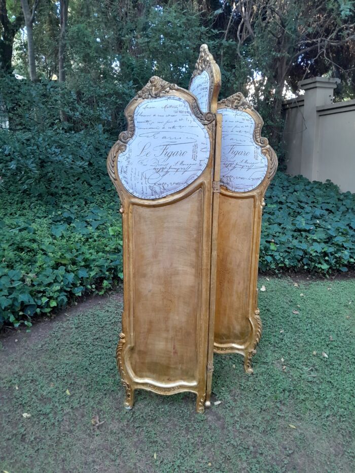 A French Rococo Style Ornately Carved Gilt-Wood Screen Upholstered in a Custom Design Fabric for The Crown Collection - Image 3