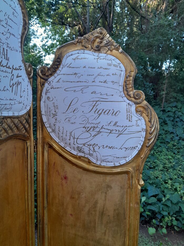A French Rococo Style Ornately Carved Gilt-Wood Screen Upholstered in a Custom Design Fabric for The Crown Collection - Image 6