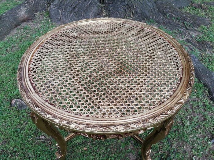 A Pair Of French Style Ornately Carved Rattan Top Side Tables - Image 5