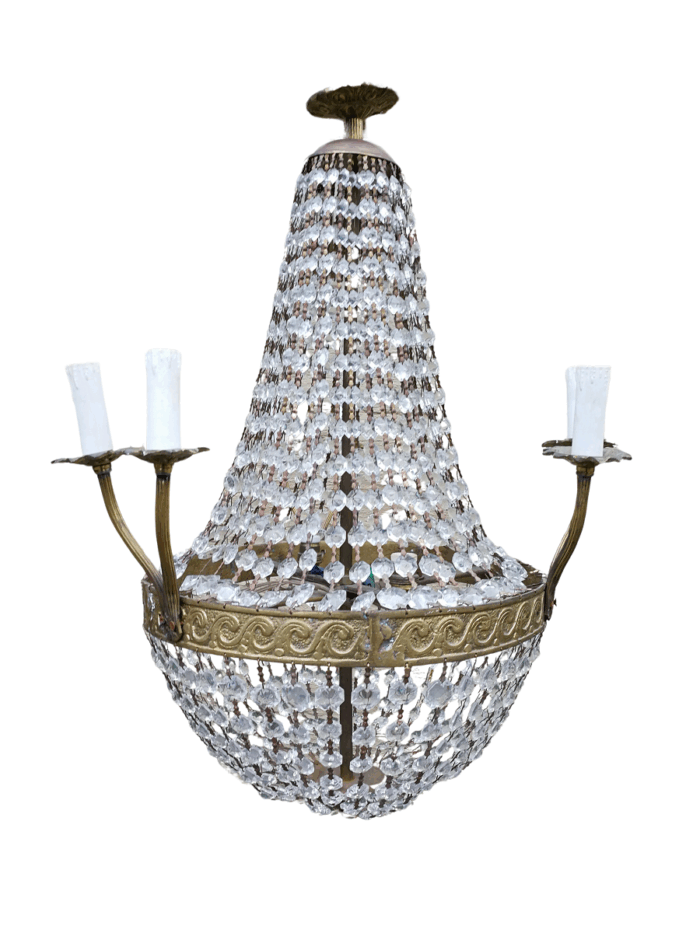 A French Style Tear-Drop Brass & Crystal Chandelier