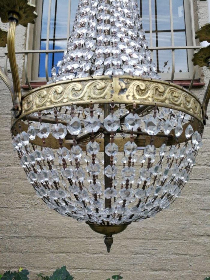 A French Style Tear-Drop Brass & Crystal Chandelier - Image 5