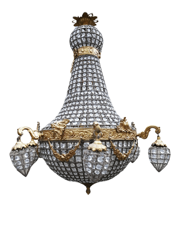 A French Empire Style Brass and Gilt Chandelier