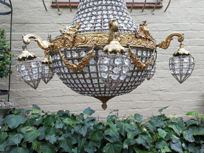 A French Empire Style Brass and Gilt Chandelier - Image 4
